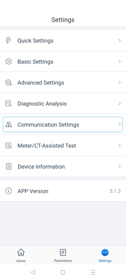 Settings menu